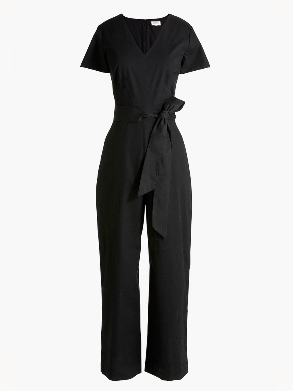 J. Crew Factory Classic Black V-Neck Jumpsuit with Waist Tie